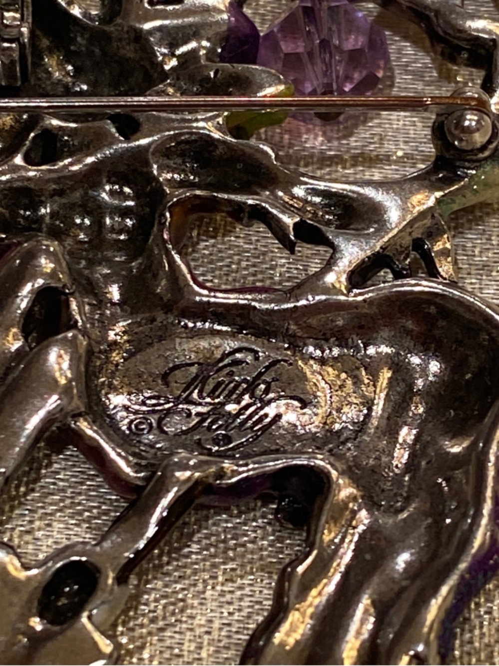 Vintage Large Kirks Folly Enamel Enchantress Witch Brooch with Pumpkin and Crow - Picture 2 of 7